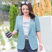 MsShe加大码女装2018新款夏装200斤胖mm职业棉麻西服外套M1823297图片