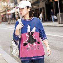 MsShe加大码女装2018新款冬装 撞色印花圆领卫衣M1831094图片