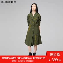 sdeer圣迪奥女装2017冬装休闲简约裁剪拼接毛边长款外套S17481710图片