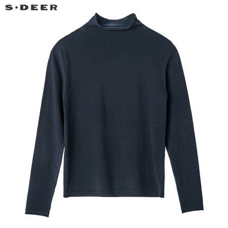 sdeer圣迪奥简约大方自然剪裁卷边边沿时尚半高领针织衫S18463597商品大图
