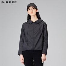 sdeer圣迪奥2018秋新款女装连帽前短后长宽松运动外套S18182216图片