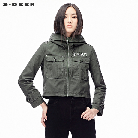 sdeer圣迪奥女2018秋帅气街头铆钉字母装饰短款外套S17382274商品大图