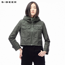 sdeer圣迪奥女2018秋帅气街头铆钉字母装饰短款外套S17382274图片