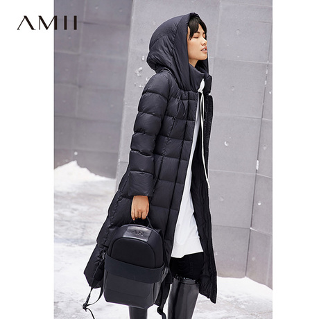 Amii女装2018秋冬装新款大码韩版连帽中长款羽绒服女外套潮商品大图