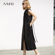 Amii旗舰店2018春装新款女装通勤韩版简约时尚圆领飘带长款马夹女图片