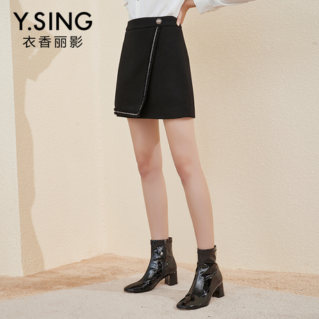 毛呢半身裙女衣香丽影2018冬装新款韩版高腰修身加厚A字裙短裙子商品大图