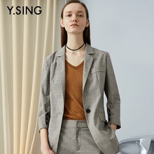 衣香丽影商场同款2018年秋装新款时尚格纹九分袖格子西装外套女图片