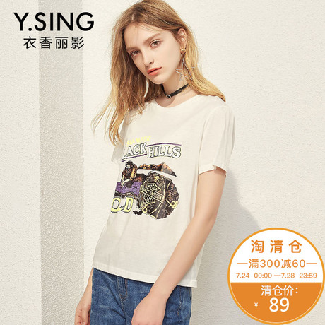 衣香丽影2018夏装新款韩版圆领时尚印花宽松休闲短袖T恤套头上衣商品大图