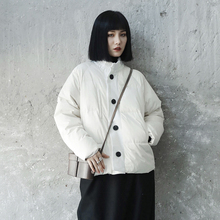 SIMPLE BLACK 日式美学简约呢料拼接白色韩版女士保暖羽绒服 潮衣