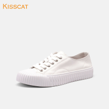 牛皮革时尚 小白鞋 圆头系带饼干鞋 KISSCAT接吻猫2019秋季新款