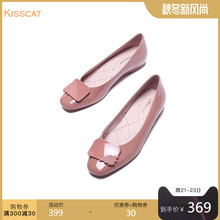 便鞋 女KA09130 圆头平底金属方扣扣浅口单鞋 接吻猫2019秋季新款