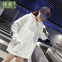 臻丽 2018新款胖妹妹冬装时尚卫衣宽松大码女装中长款连帽套头衫图片