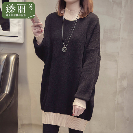臻丽 2018冬装大码女胖mm中长款毛衣宽松新款女上衣遮肚子显瘦商品大图