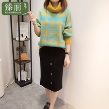臻丽 2018新款洋气大码女装胖妹妹冬装高领毛衣两件套200斤套装图片