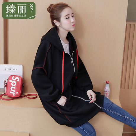 臻丽 2018新款大码女装遮肚子时尚卫衣连帽嘻哈外套女秋装胖妹妹商品大图