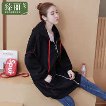 臻丽 2018新款大码女装遮肚子时尚卫衣连帽嘻哈外套女秋装胖妹妹图片