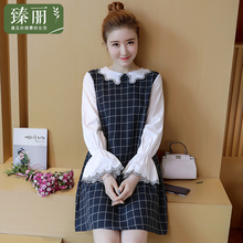 臻丽 新款春季胖姑娘大码女装胖妹妹加大显瘦格子连衣裙女中长款图片