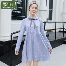 臻丽 遮肚卡通波点连衣裙长袖大码女装2018胖妹妹藏肉显瘦女上衣图片