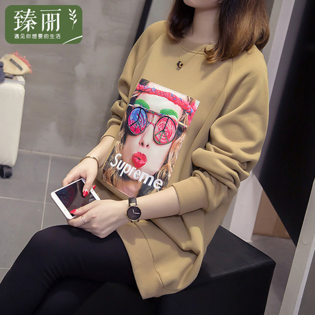 臻丽 2018新款大码女装遮肚子上衣秋装胖妹妹卡通卫衣圆领套头衫商品大图