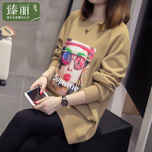 臻丽 2018新款大码女装遮肚子上衣秋装胖妹妹卡通卫衣圆领套头衫图片