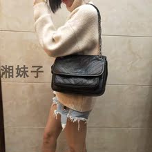 包包女 新款杨树林 NIKI女士复古褶皱和绗缝真皮链条包V纹邮差油