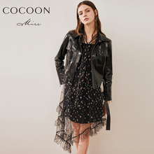 miss COCOON2018秋装新品女装时尚单排扣长袖纯色短款皮衣外套图片