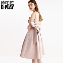 欧美灰粉色大摆蝴蝶结礼服年会尾牙连衣 DPLAY德帕拉2019春新品