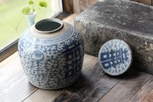 包邮 插花摆设清代瓷器 晚清青花罐子青花缠枝莲花老罐子包老包真