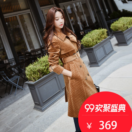 粉红大布娃娃秋装女2018新款气质优雅显瘦保暖收腰中长款过膝风衣商品大图