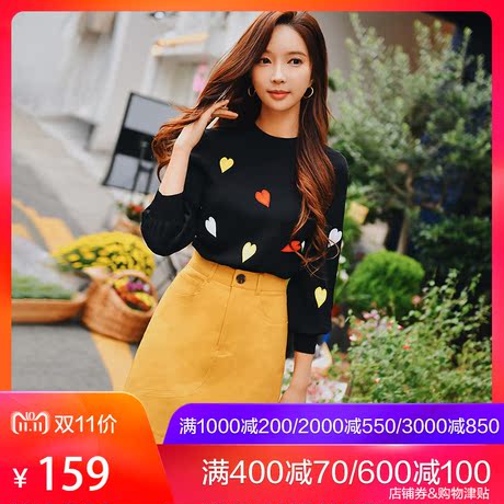 粉红大布娃娃2018新款韩版时尚淑女姜黄色修身高腰半身裙A字短裙商品大图