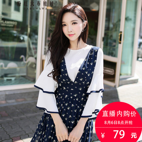 衬衫 粉红大布娃娃淑2017新款女圆领七分袖套头衬衫商品大图