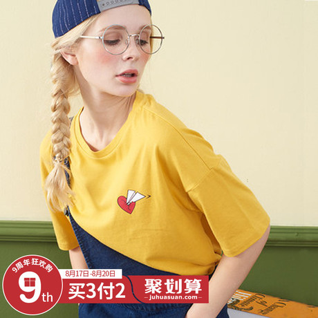 秋壳2018夏季韩版短袖女t恤新款女装学生体恤百搭打底衫宽松上衣商品大图