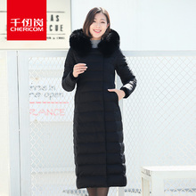千仞岗2017秋冬新品羽绒服女装超长过膝长款韩版狐狸毛领219113图片