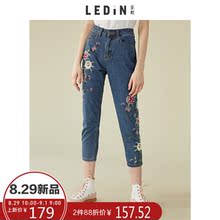 乐町绣花牛仔裤直筒裤复古港味九分裤2018秋季新款女学生休闲裤子图片
