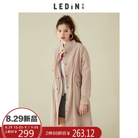 乐町2018秋季新款中长款过膝风衣女装学生chic韩版外套英伦港风薄商品大图