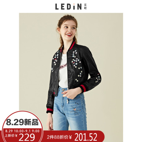 乐町2018秋季新款绣花pu短外套chic小皮衣女短款外套港风学生显瘦商品大图