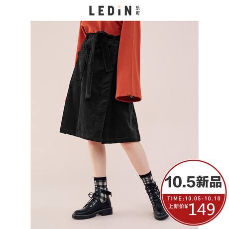 乐町ins超火潮流时尚怪味少女2018年秋冬新款解构灯芯绒中长半裙商品大图