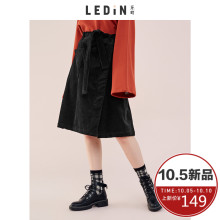 乐町ins超火潮流时尚怪味少女2018年秋冬新款解构灯芯绒中长半裙图片