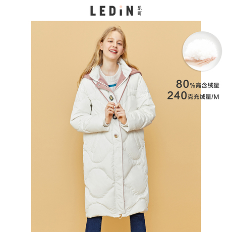 乐町装饰扣羽绒服2018秋装新款连帽白鸭绒绣花装饰扣中长款外套冬商品大图