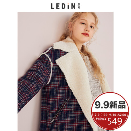 乐町2018秋装新款格伦格子复合机车夹克外套格纹羊毛呢大衣棉衣女商品大图