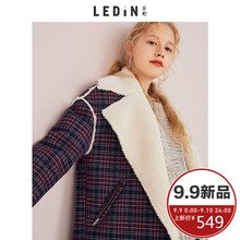 乐町2018秋装新款格伦格子复合机车夹克外套格纹羊毛呢大衣棉衣女图片