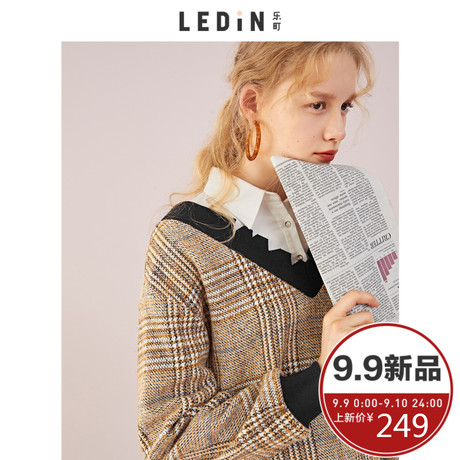 乐町原宿风长袖女卫衣2018新款女慵懒风薄款格子衬衫式拼接上衣商品大图