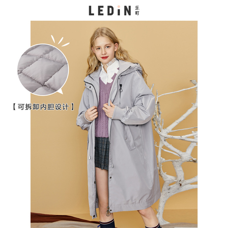 乐町荷叶边连帽羽绒服2018冬装新款中长款韩版个性复古时尚外套商品大图