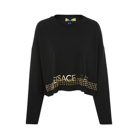 VERSACE JEANS棉氨材质烫金logo字母&铆钉装饰女士长袖T恤商品大图