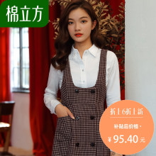 复古可爱冬天裙子女冬2018新款棉立方韩版新款背带呢格子连衣裙图片