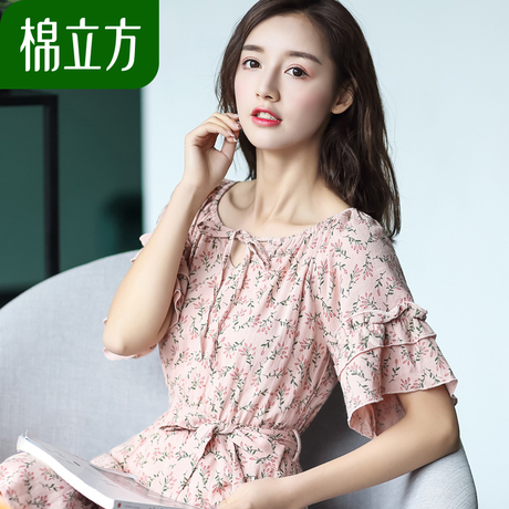 夏季连衣裙棉立方2018夏装新款女装小个子中长款收腰清新碎花裙子商品大图
