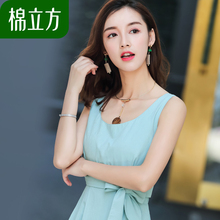 微露锁骨收腰连衣裙女夏季2018新款棉立方气质休闲海边冷淡风裙子图片