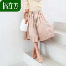 清新缎面高腰百褶裙女秋装2018新款棉立方休闲时尚chic半身裙学生图片