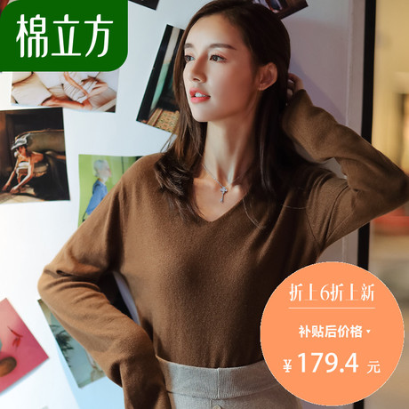 羊毛衫女长袖2018秋季新款棉立方韩版宽松套头V领秋冬针织毛衣商品大图