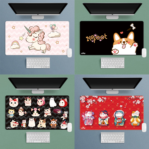 鼠标垫超大可爱女生粉色独角兽猫爪键盘垫柯基猫咪办公防滑书桌垫